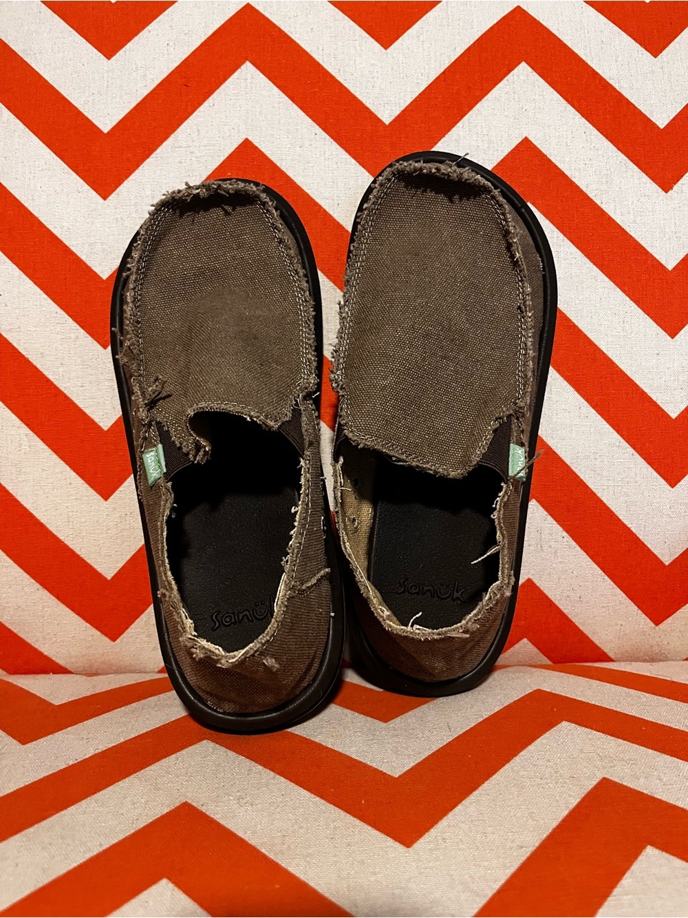 Sanuk Tan Canvas Slip-On Loafers for Men